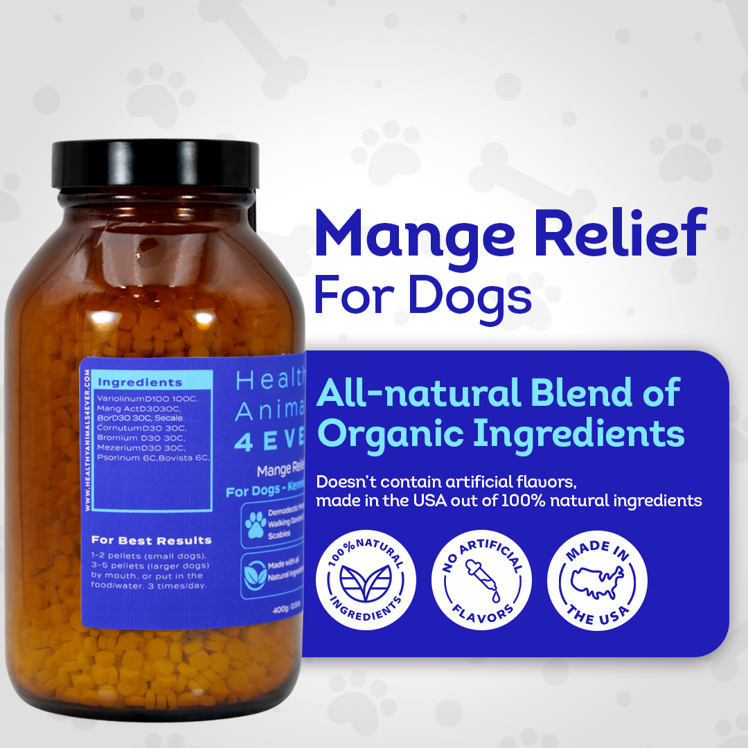 Mange Relief for Dogs - Treatment for Itchiness, Scabs, & Hair Loss Caused by Mites | All-Natural, Homeopathic, Non-Toxic, Tablets, Big Jar