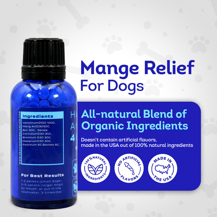 Mange Relief for Dogs - Treatment for Itchiness, Scabs, & Hair Loss Caused by Mites