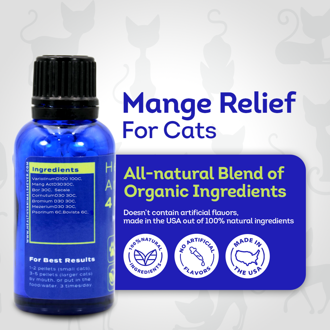 Mange Remedy for Cats - Natural Support for Itchiness, Scabs, & Hair Loss Caused by Mites
