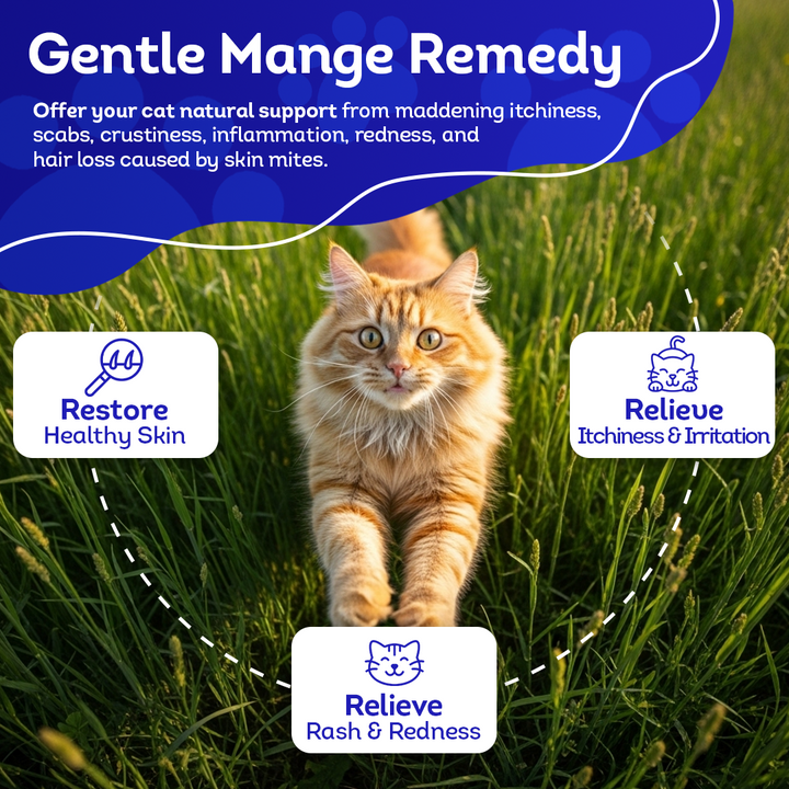 Mange Remedy for Cats - Natural Support for Itchiness, Scabs, & Hair Loss Caused by Mites