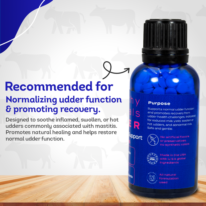 Mastitis Recovery Supplement for Cattle - Udder Health Support - Normalize Milk Production - All-Natural, Gentle Formula - 300+ Tablets