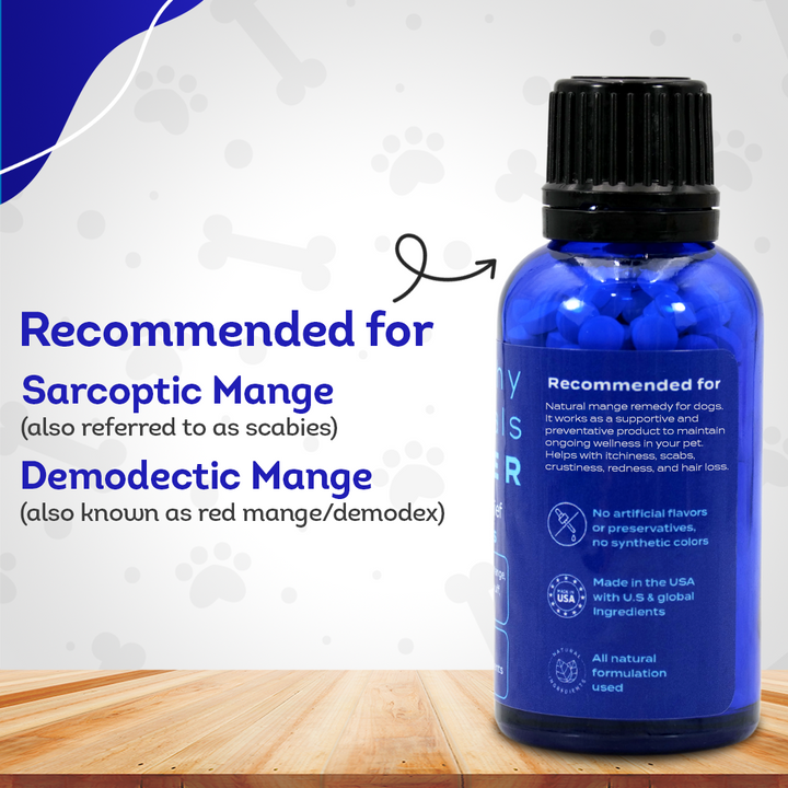 Mange Relief for Dogs - Treatment for Itchiness, Scabs, & Hair Loss Caused by Mites