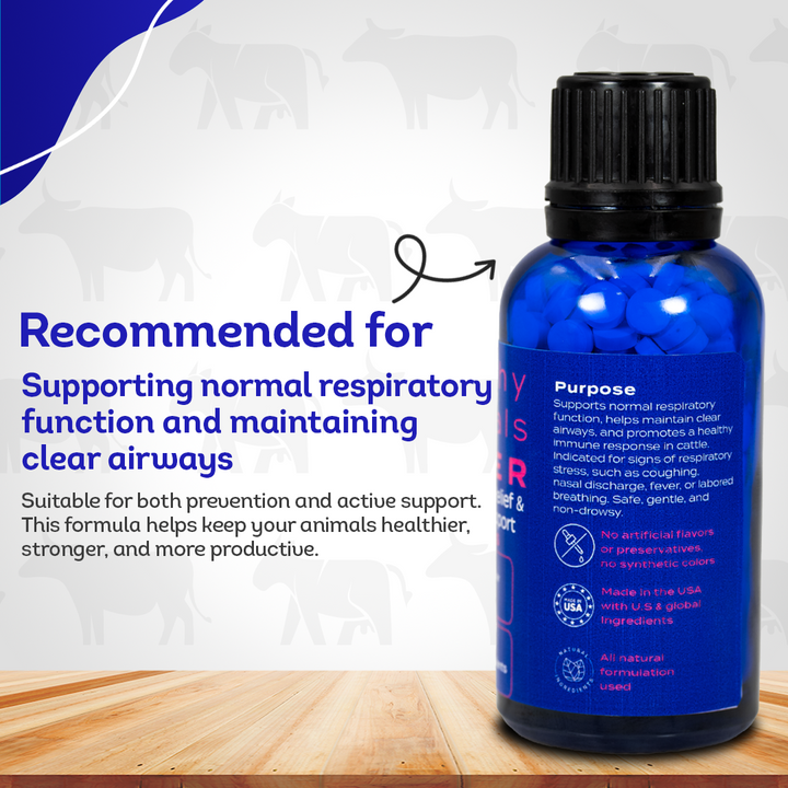 Cattle Respiratory Relief & Immune Support - Clears Airways, Promotes Recovery & Strengthens The Immune System - Natural, Non-Drowsy Formula - 300+ Tablets