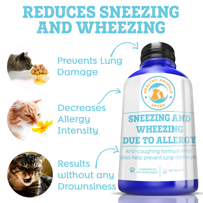 Sneezing and Wheezing Due to Allergy Formula for Cats, 300 Tablets, 30-Day Supply