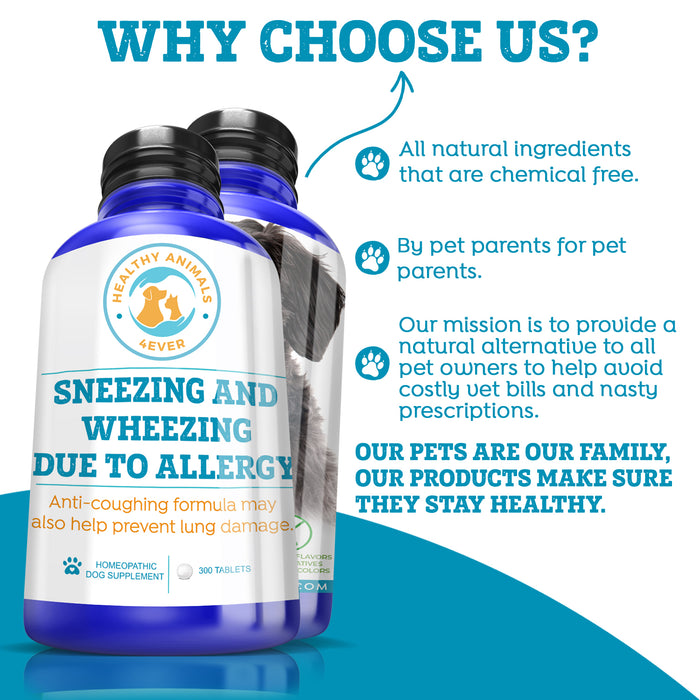 Sneezing and Wheezing Due to Allergy Formula for Dogs, 300 Tablets, 30-Day Supply